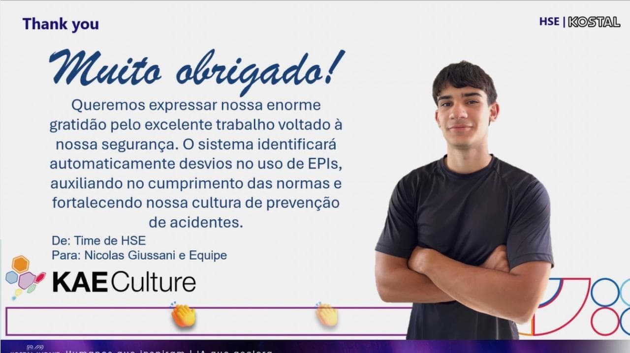 Reconhecimento da KOSTAL ao projeto de segurança desenvolvido por Nicolas e equipe